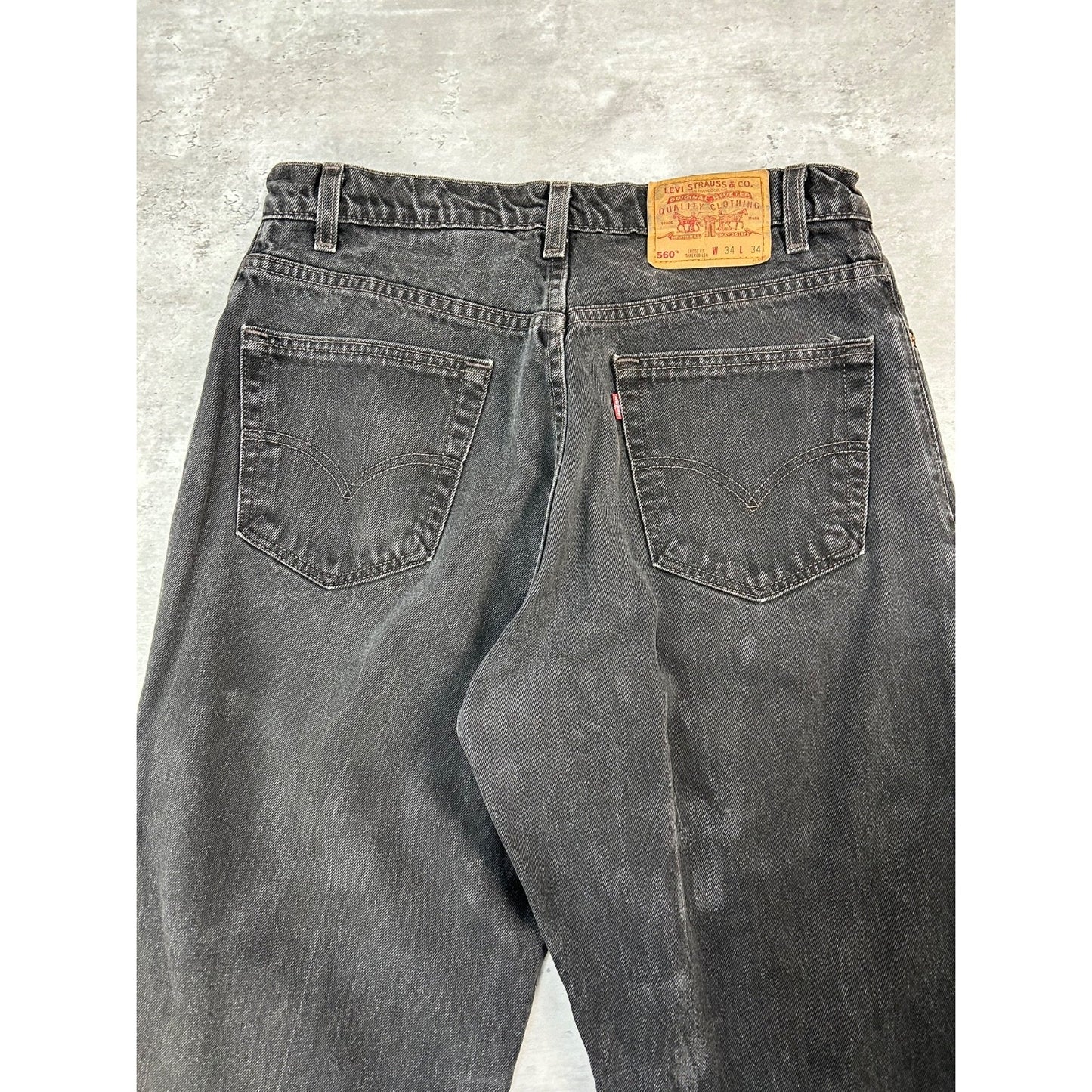 Vintage 90s Levis 560 Loose Fit Tapered Leg Black Denim Pants Size 33