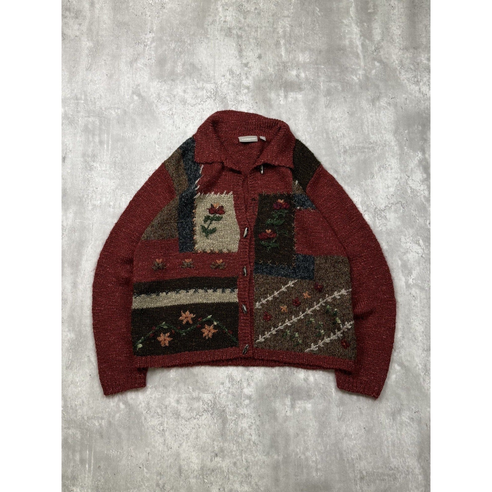 Vintage Croft & Barrow Floral Pattern Textured Knit Cardigan Sweater Size XL