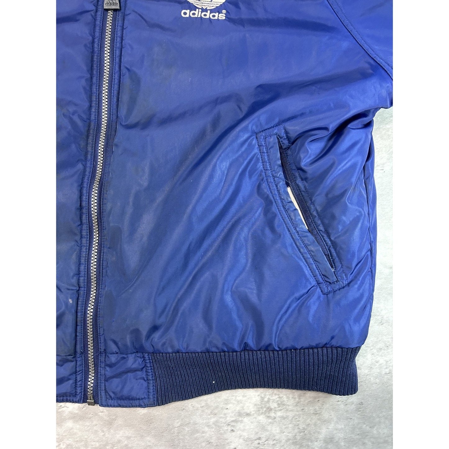 Vintage 90s Adidas Embroidered Trefoil Reversible Full Zip Hooded Jacket Size L