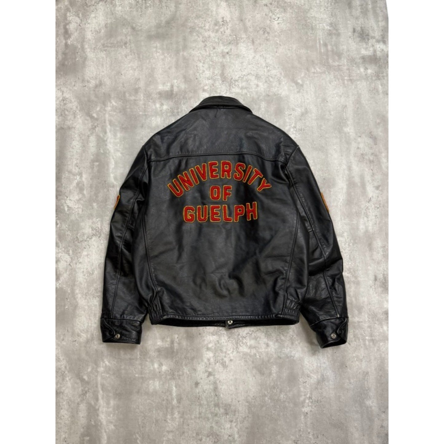 Vintage 1988 University Of Guelph Collegiate Leather Bomber Jacket Size Large