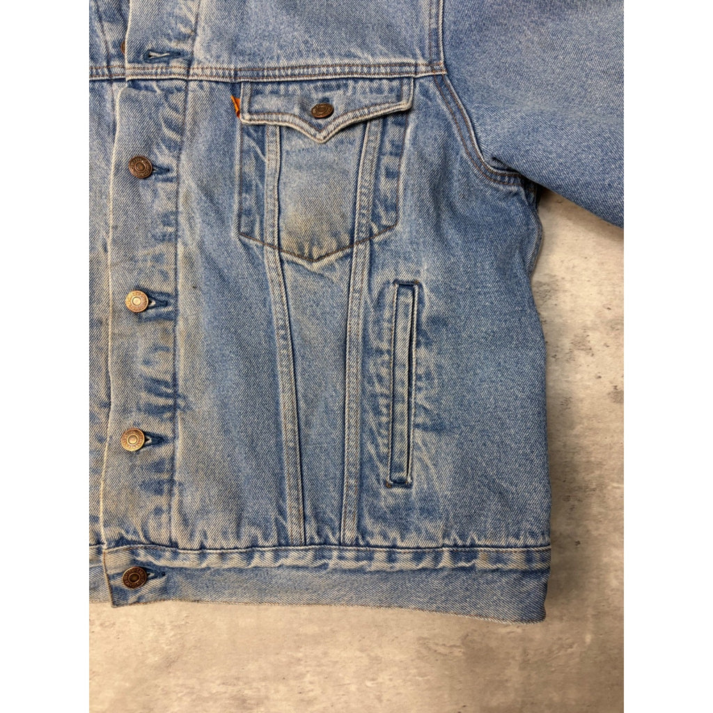 VTG 80s Levis Orange Tab Quilted Lined Medium Wash Denim Trucker Jacket Sz Large