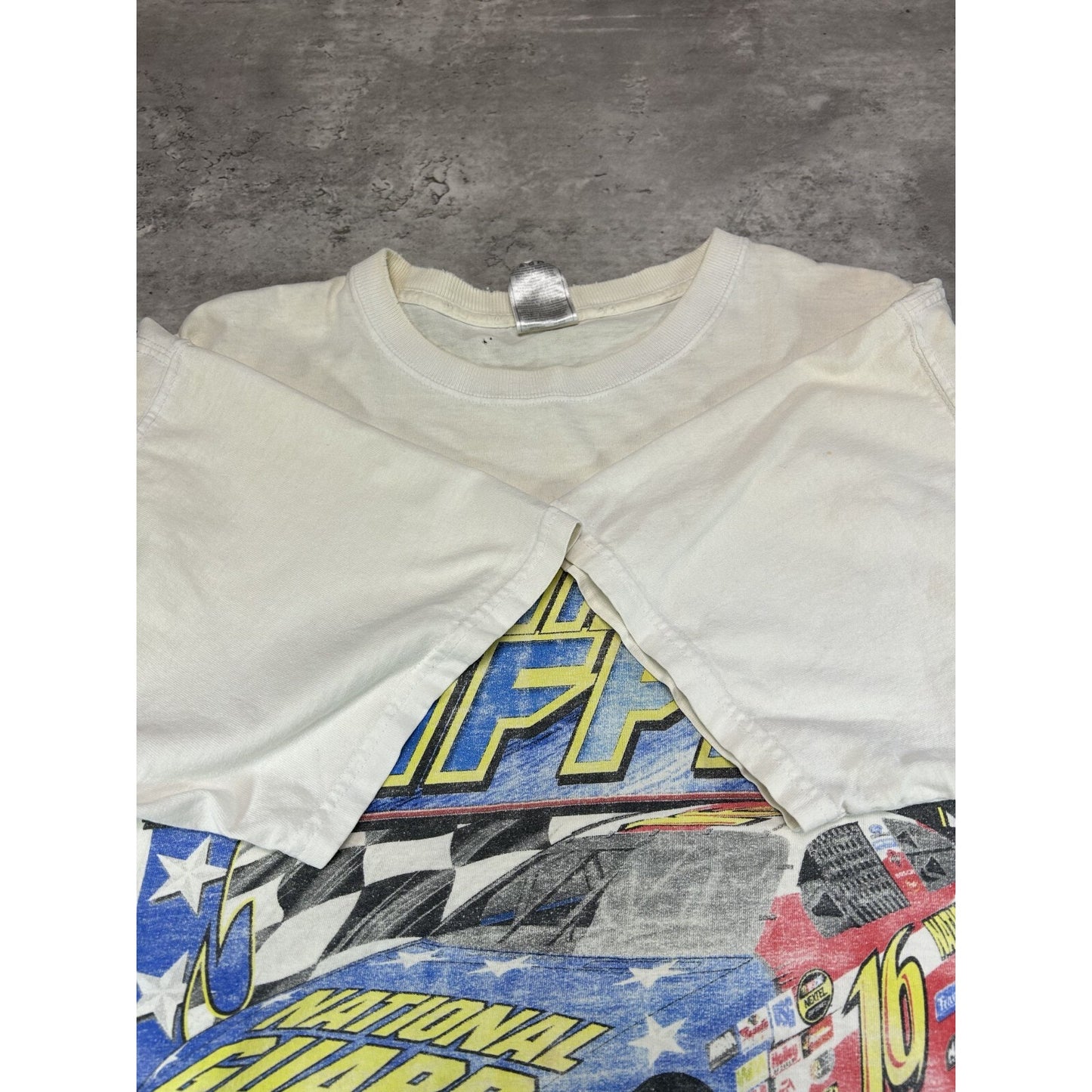 Vintage Greg Biffle #16 Colours Of Speed Nascar Racing T-Shirt Size Large White