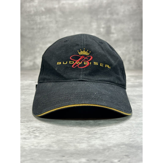 Vintage Budweiser Embroidered Spellout Beer Promo Strapback Hat OSFA Black