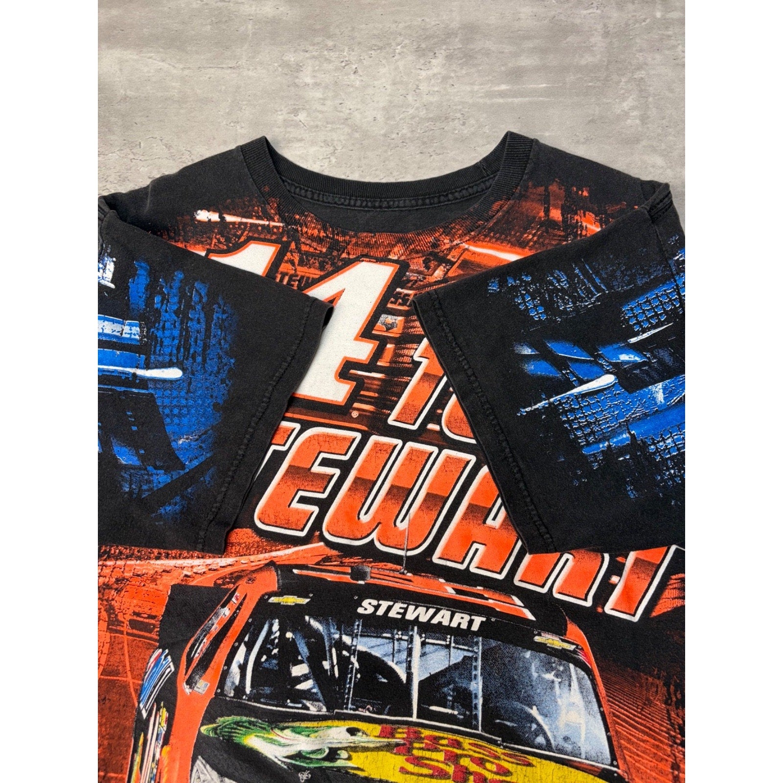 Vintage Tony Stewart #14 Nascar All Over Print Racing T-Shirt Size Large