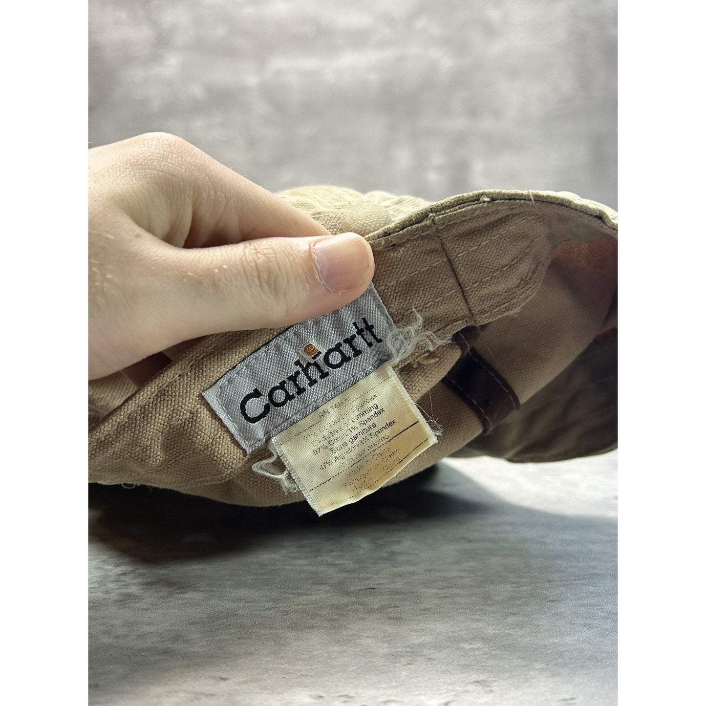 Vintage 90s Carhartt Canvas Embroidered Patch Workwear Flexfit Hat L/XL