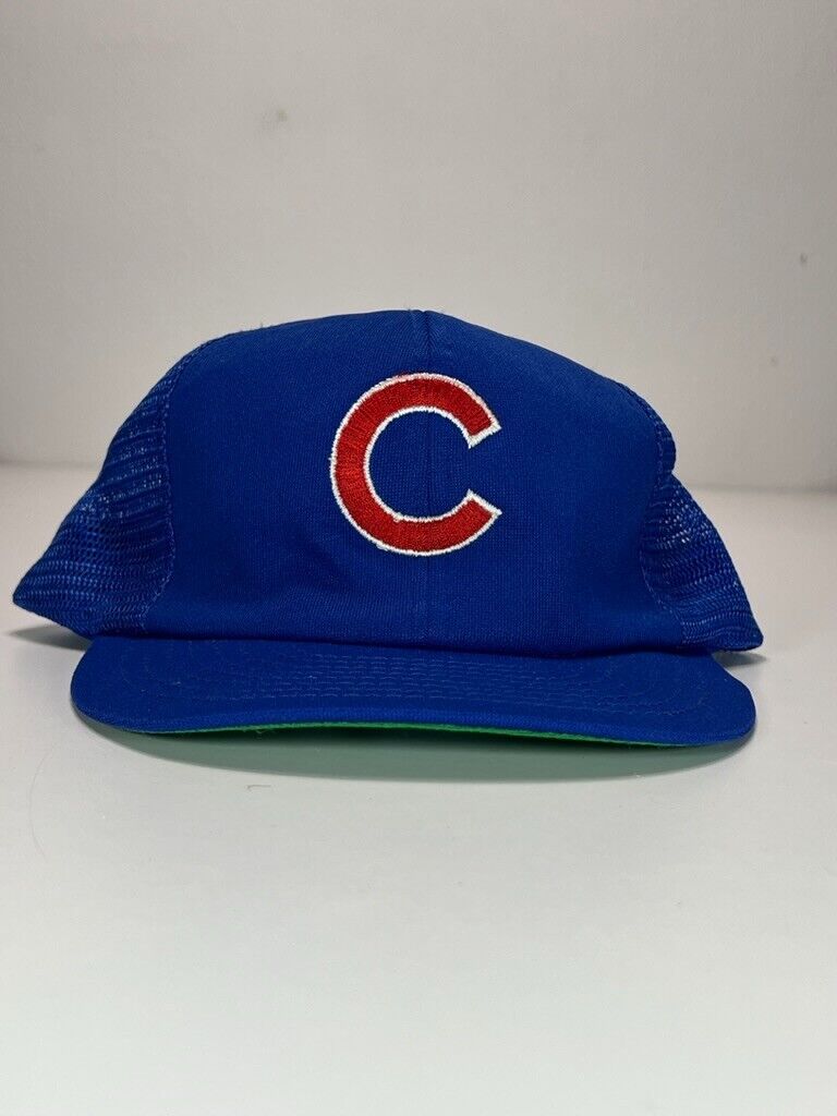 Vintage 80s Chicago Cubs MLB Baseball Embroidered Logo Trucker Snapback Hat OSFA