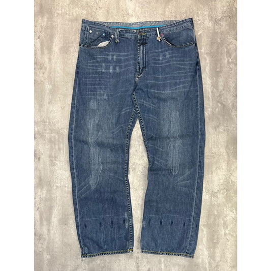 Vintage Y2K Artful Dodger Baggy Fit Medium Wash Denim Skull Pocket Pants Size 42