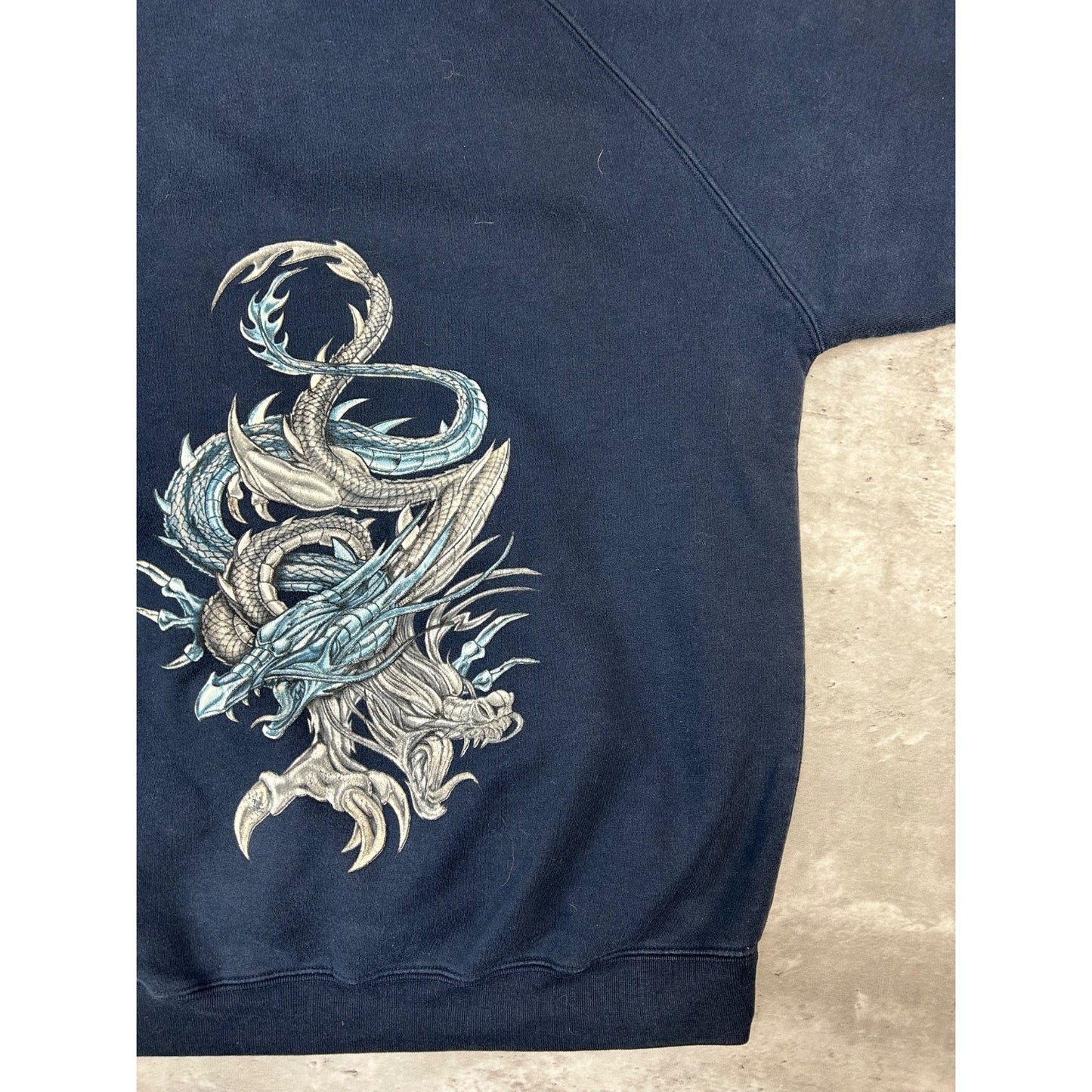 Vintage Y2K Dragon Graphic Pullover Hooded Sweatshirt Size Medium Blue