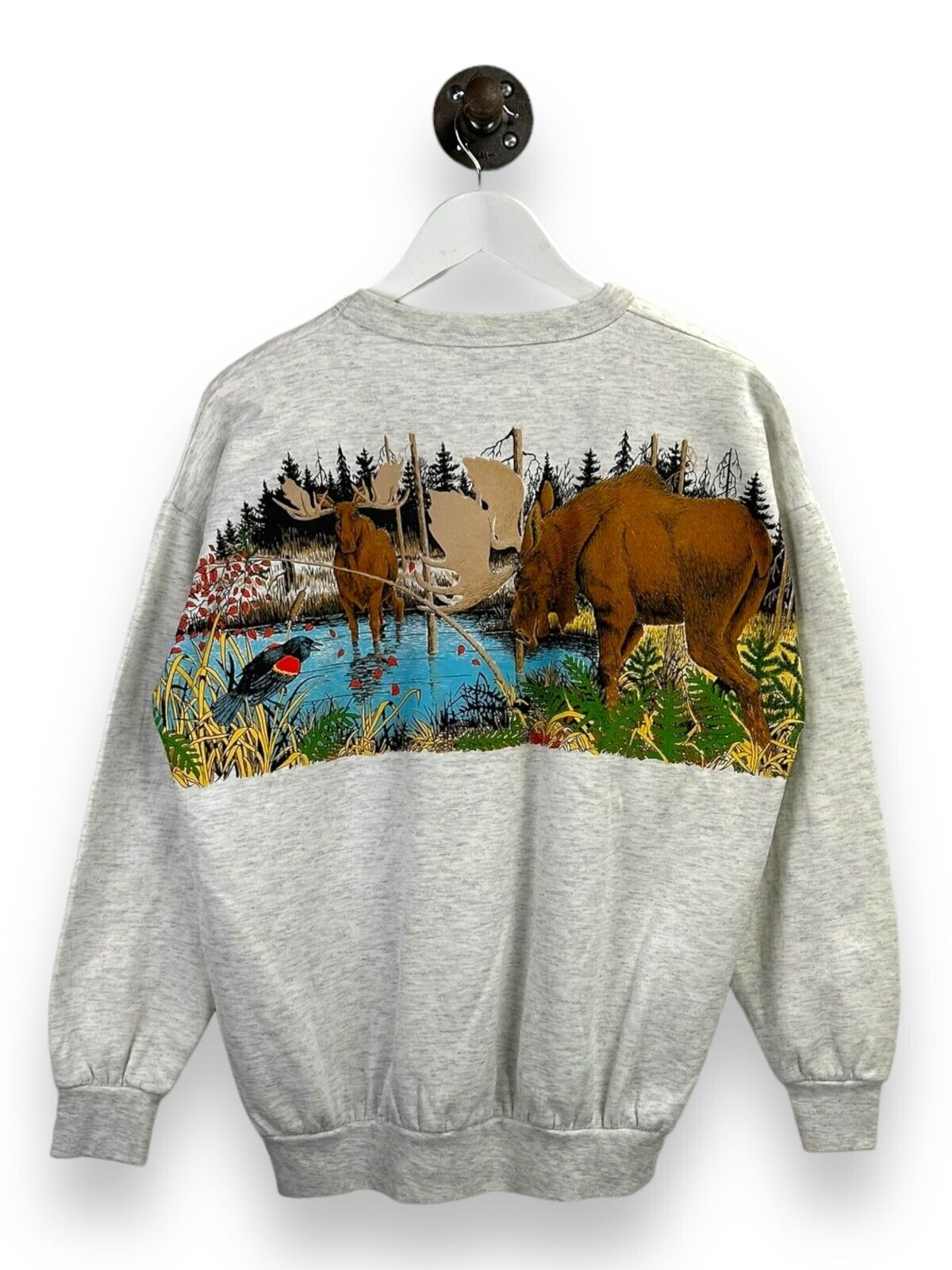 Vintage 90s Moffet Quebec Moose Nature Destination Graphic Sweatshirt Size Small