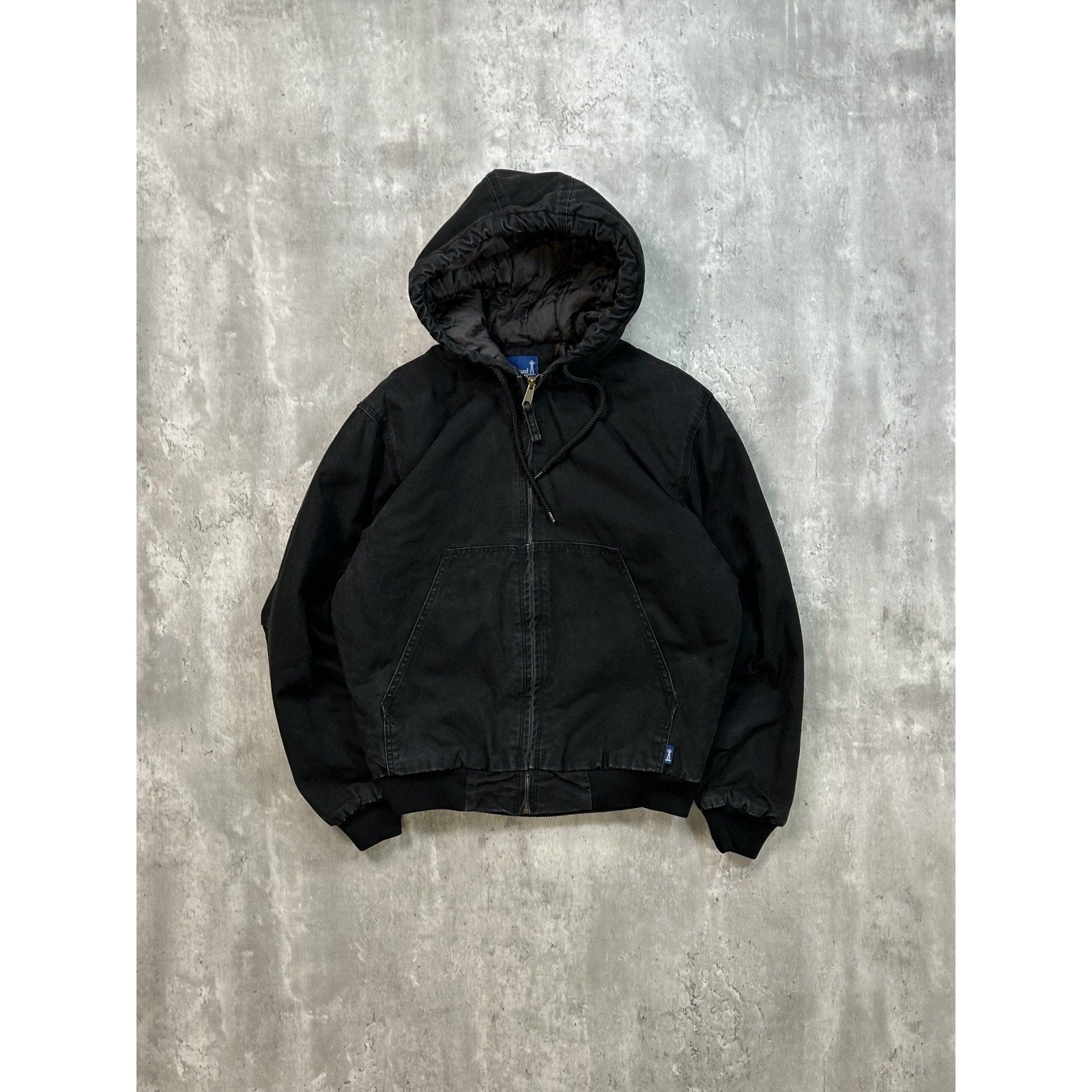 Vintage Canvas Insulated Workwear Full Zip Hooded Bomber Jacket Size Medium
