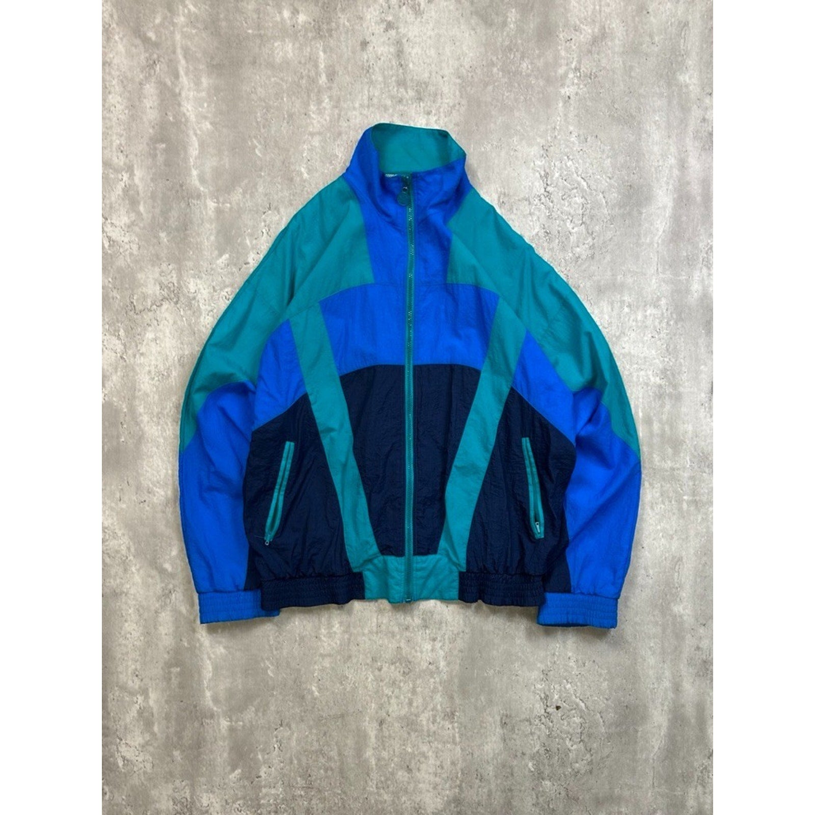 Vintage 80s Adidas Tri-Color Full Zip Nylon Windbreaker Jacket Size Large