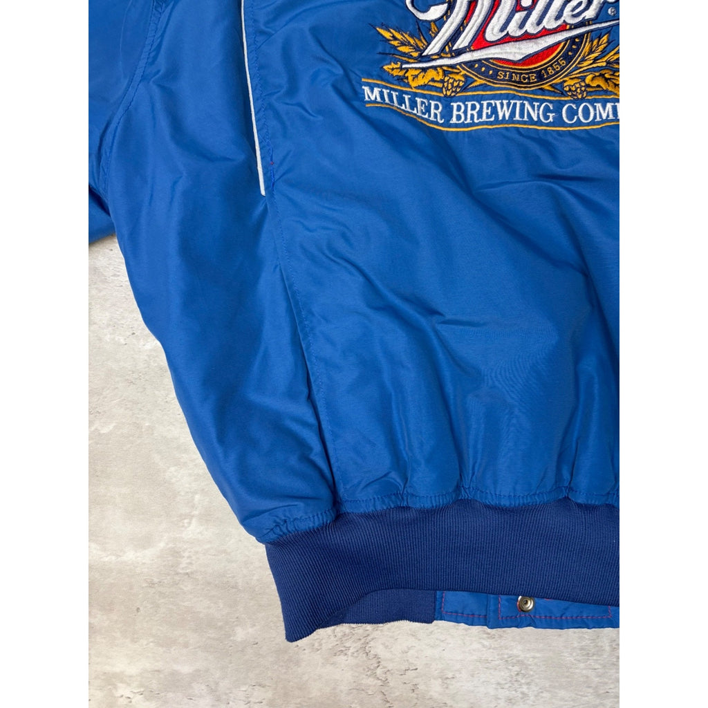 Vintage 90s Miller Lite Embroidered Full Zip Insulated Bomber Jacket Size Large