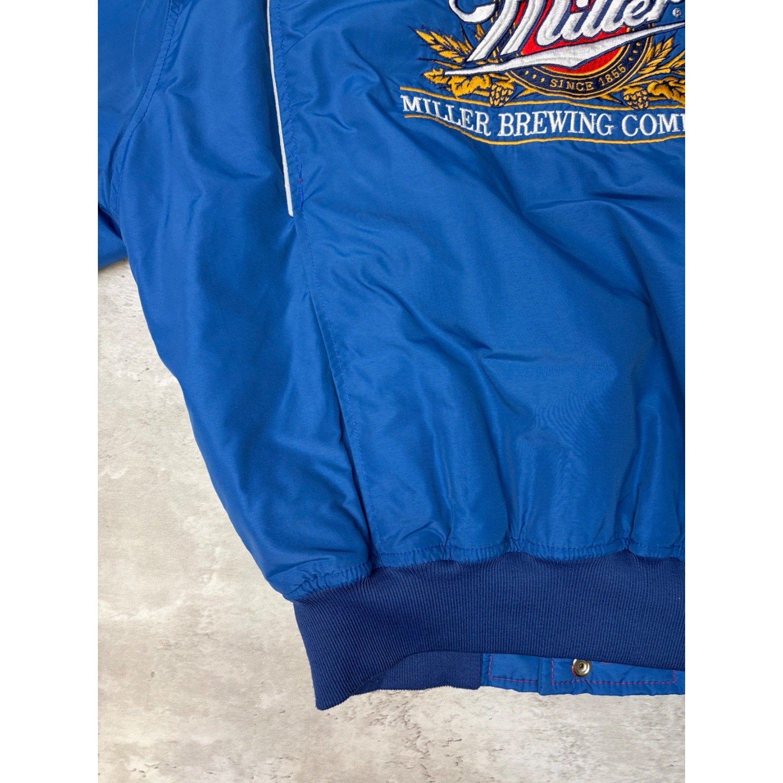 Vintage 90s Miller Lite Embroidered Full Zip Insulated Bomber Jacket Size Large