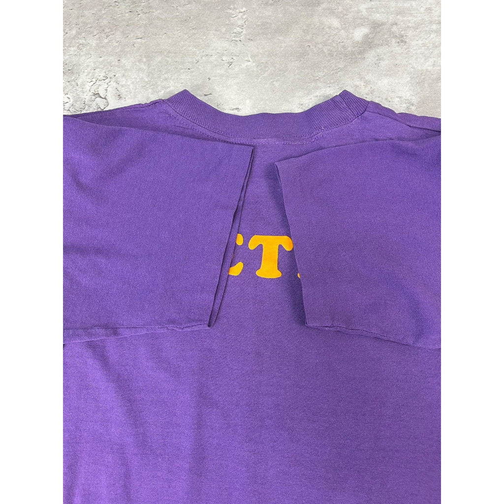 Vintage 80s Bleacher Jocks Felt Spellout Graphic T-Shirt Size Medium Purple