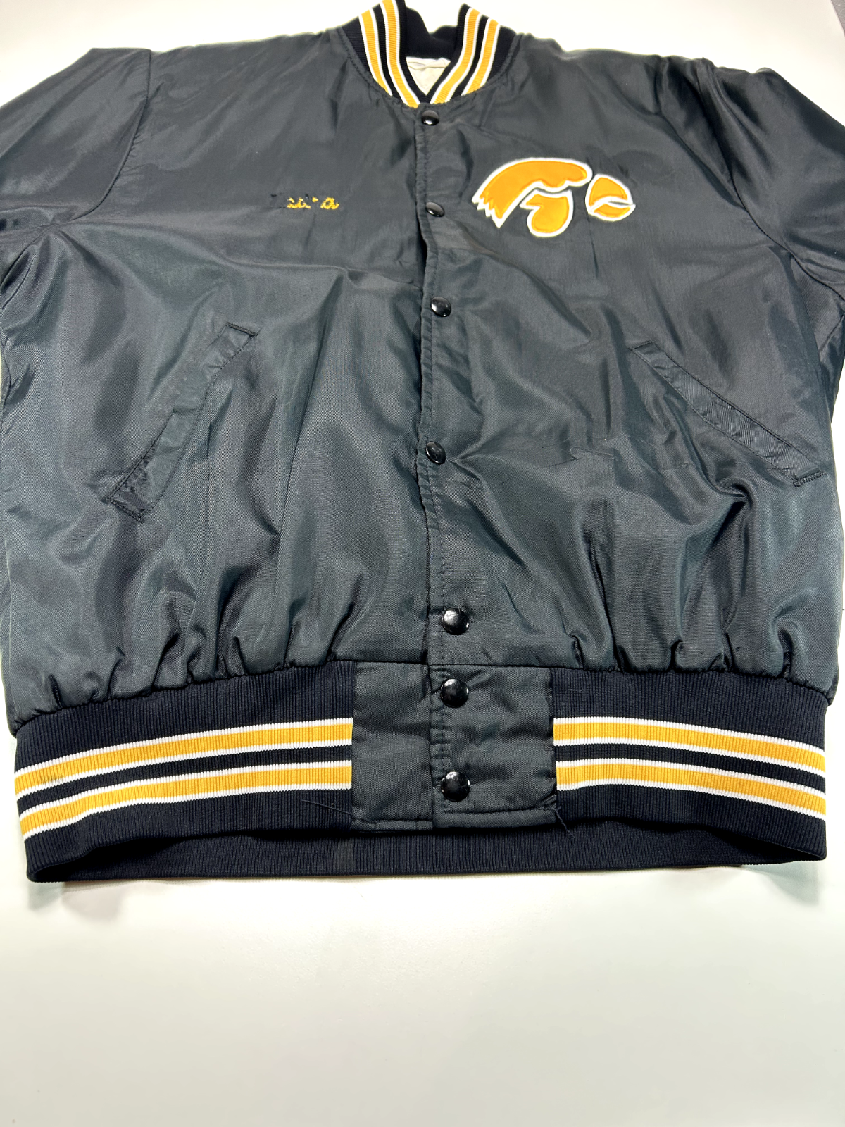 Vintage 80s Iowa Hawkeyes NCAA Embroidered Collegiate Bomber Jacket Size Large