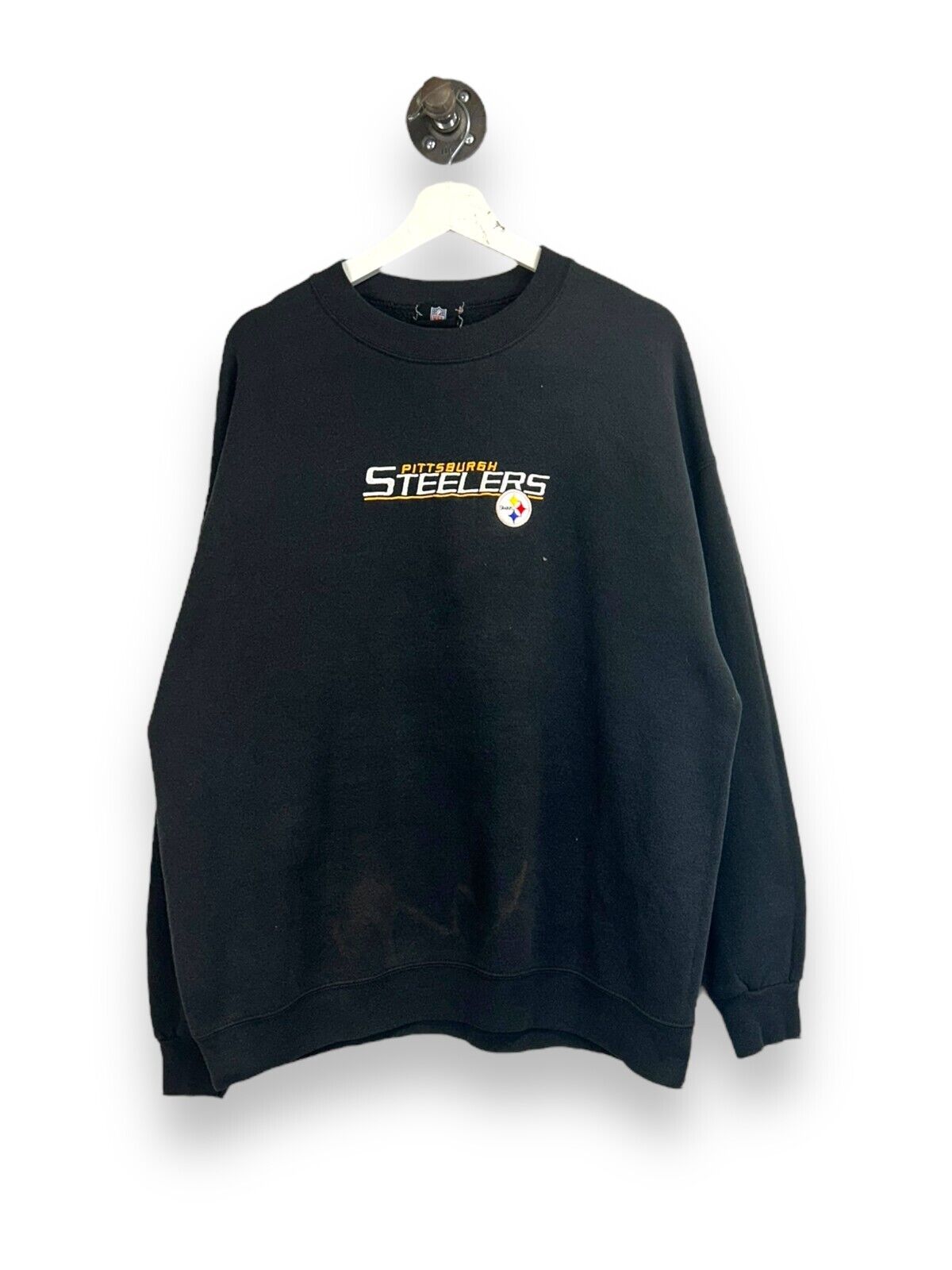 Pittsburgh Steelers NFL Embroidered Spell Out Pull Over Sweatshirt Size XL