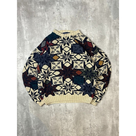 Vintage 90s Northern Isles Snowflake Print Ribbed Pullover Knit Sweater Sz Large