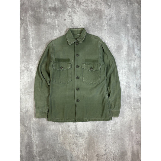 Vintage 1970s Military Utility Double Pocket Button Up Shirt Size Medium Green