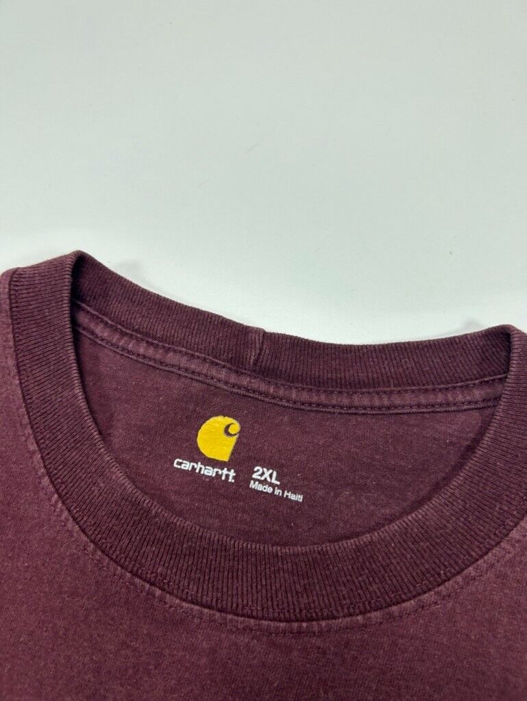 Carhartt Embroidered Patch Pocket Long Sleeve Workwear T-Shirt Size 2XL Maroon