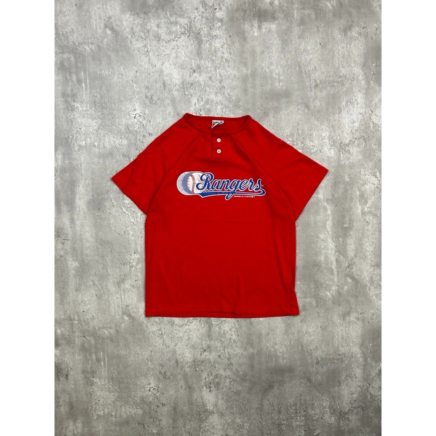 Vintage 1993 Texas Rangers MLB Graphic 1/4 Button Baseball T-Shirt YOUTH XL