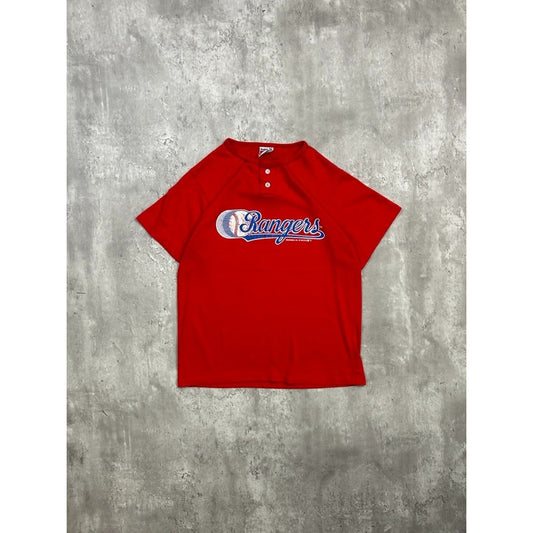 Vintage 1993 Texas Rangers MLB Graphic 1/4 Button Baseball T-Shirt YOUTH XL