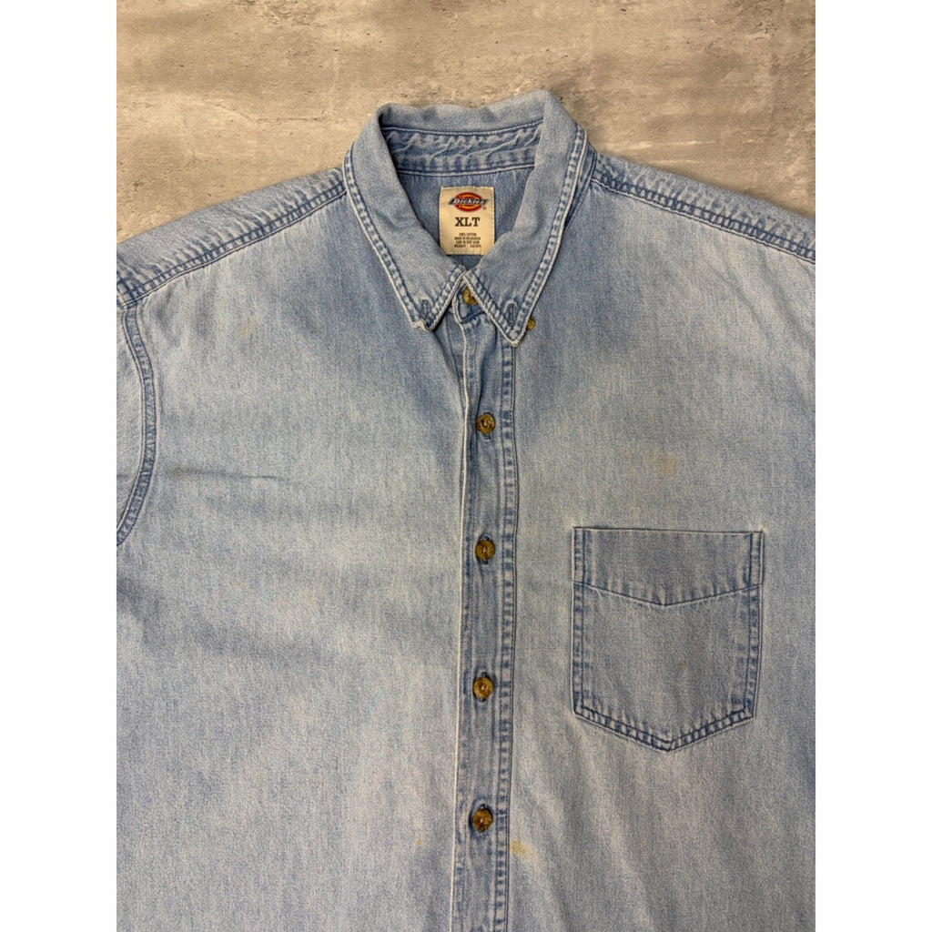 Vintage Dickies Light Wash Denim Single Pocket Button Up Shirt Size XLT