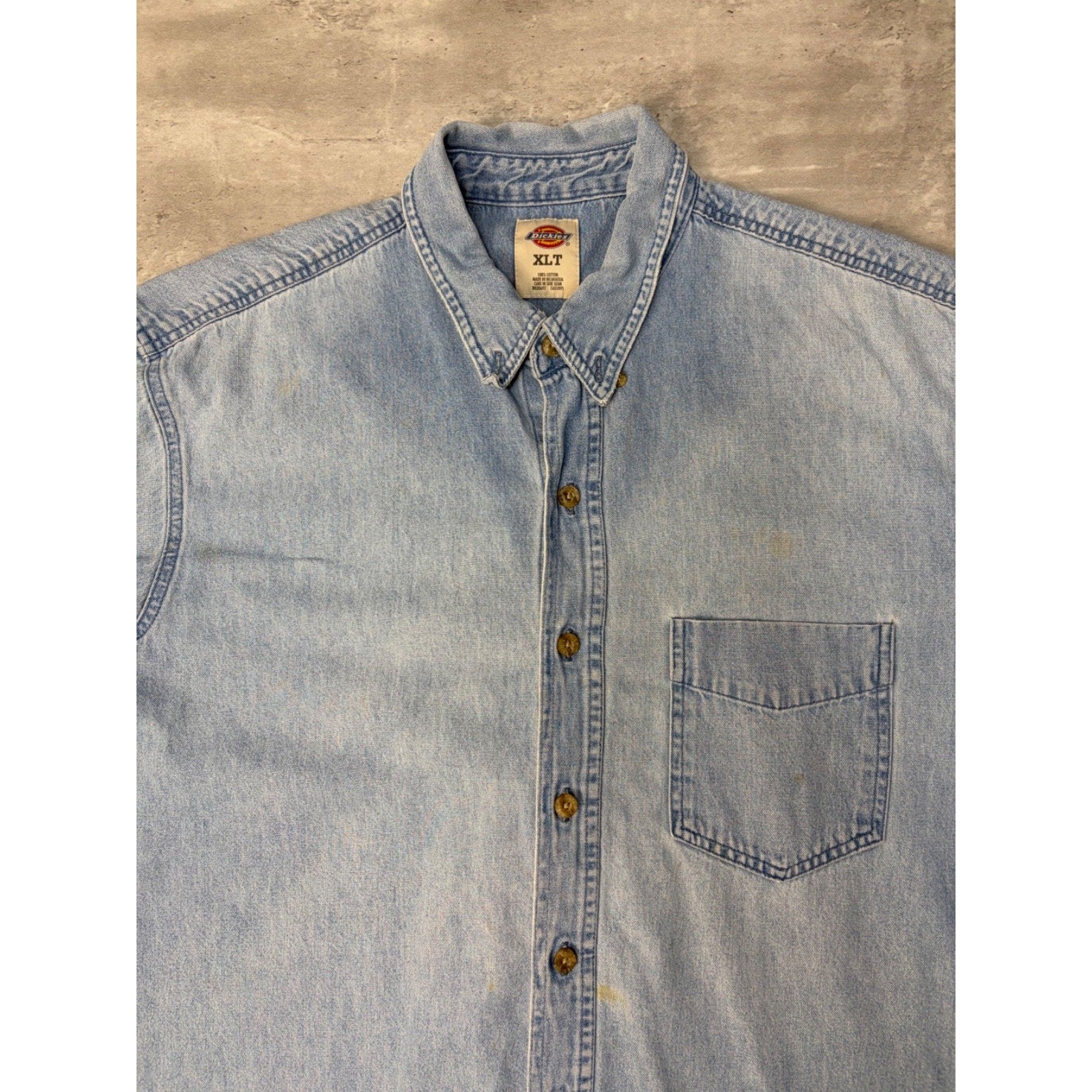 Vintage Dickies Light Wash Denim Single Pocket Button Up Shirt Size XLT
