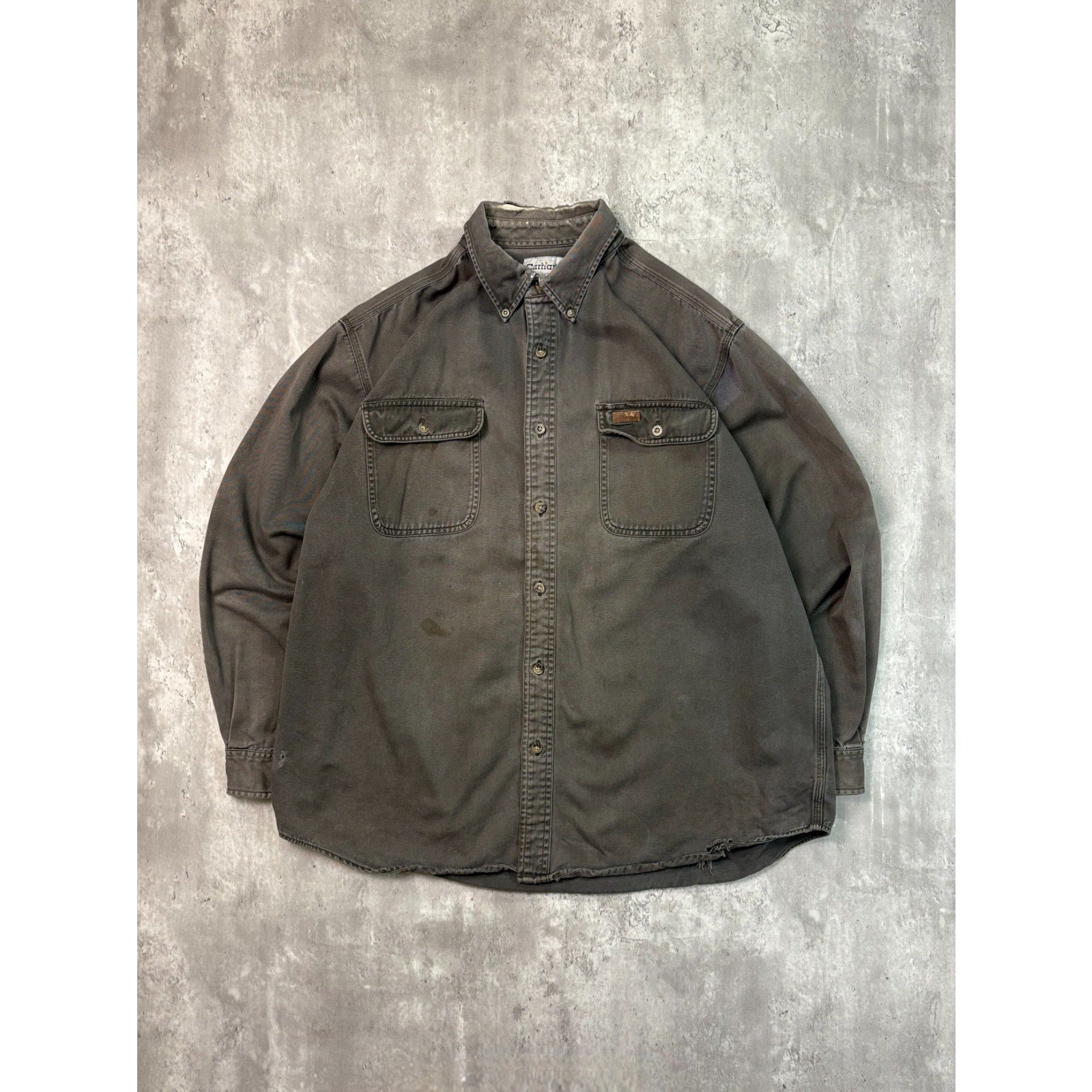 Vintage Carhartt Double Pocket Long Sleeve Workwear Button Up Shirt Size XL