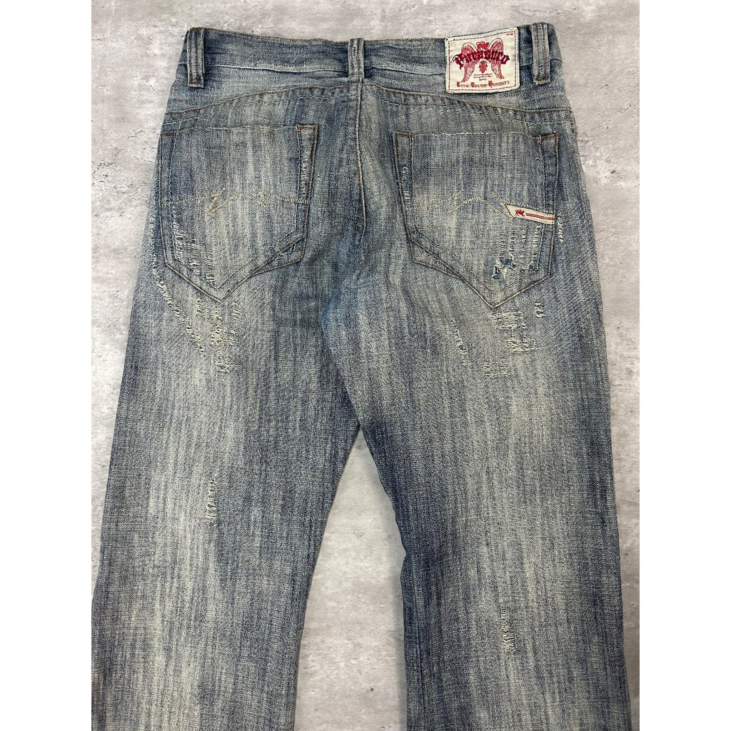 Vintage Y2K Parasuco Distressed Gray Denim Straight Fit Denim Pants Size 33