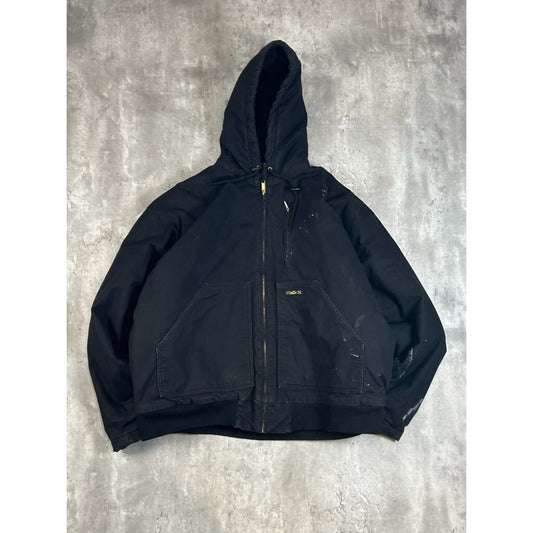 Vintage Walls Canvas Insulated Workwear Hooded Bomber Jacket Size XXXL Black