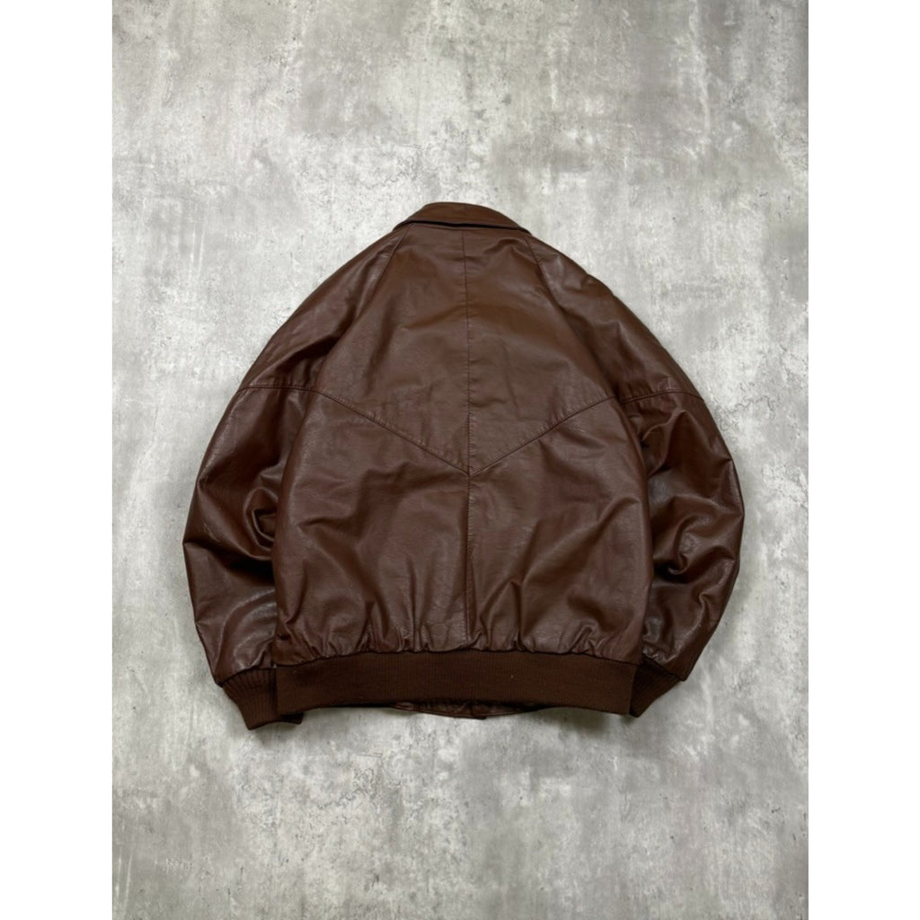 Vintage Hill & Archer Brown Leather Bomber Jacket Size Medium