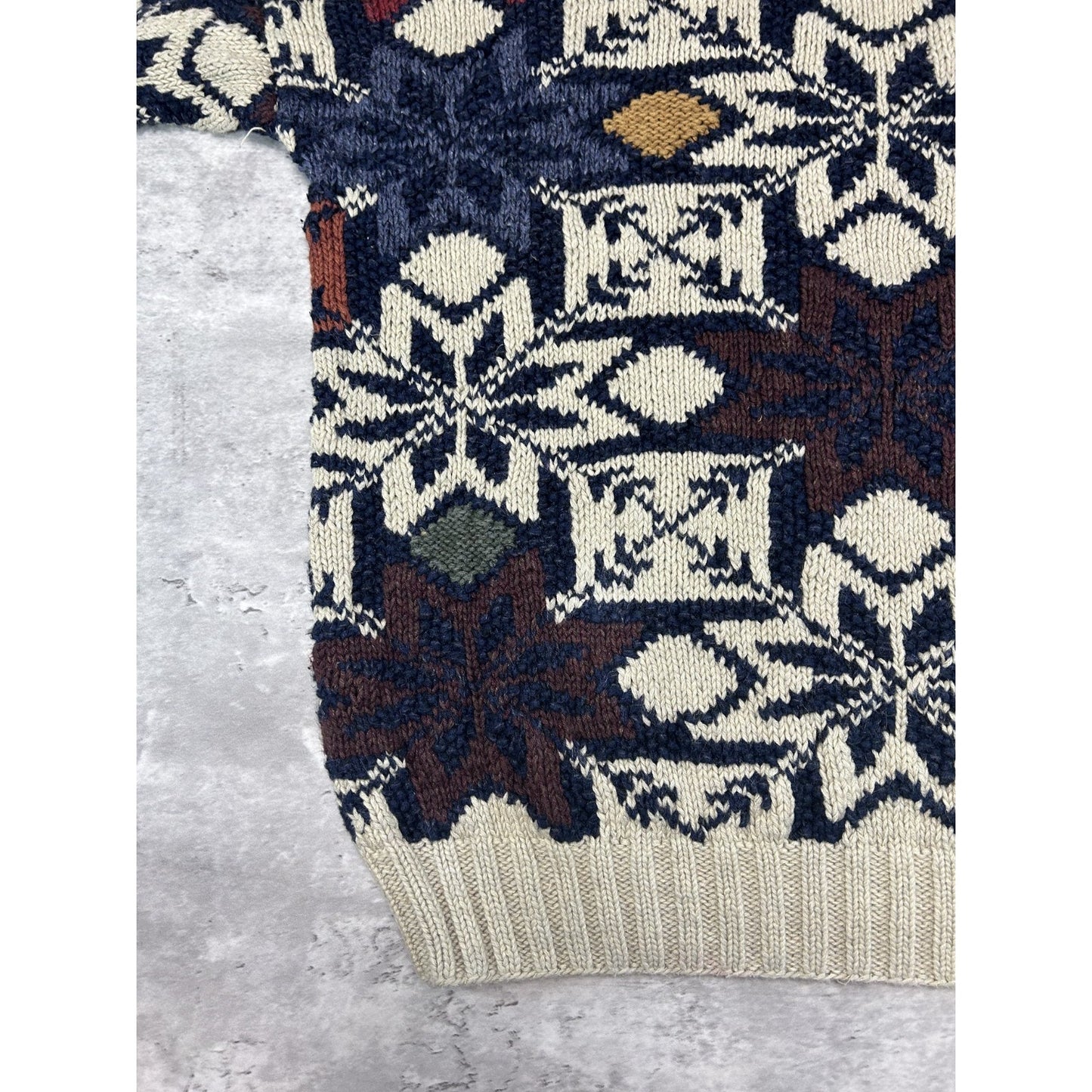 Vintage 90s Northern Isles Snowflake Print Ribbed Pullover Knit Sweater Sz Large