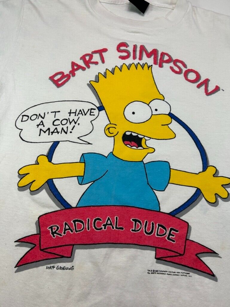 Vintage 1989 The Simpsons Bart Simpsons Dont Have A Cow Man T-Shirt Size Large