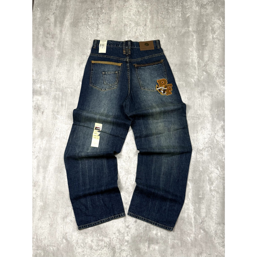 Vintage Womens Y2K Phat Farm Embroidered Script Dark Wash Denim Pants