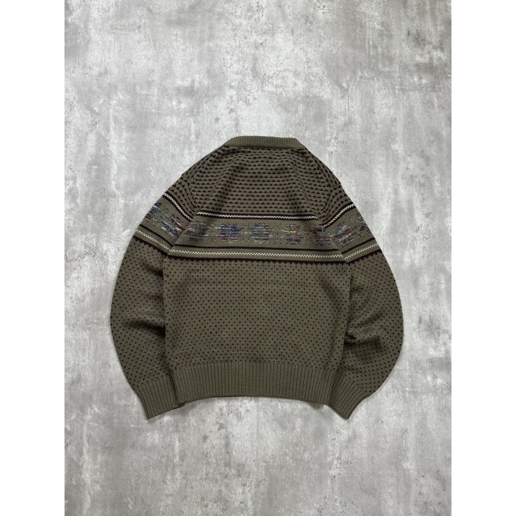 Vintage 90s South Channel Snowflake Striped Print Pullover Knit Sweater Sz Large