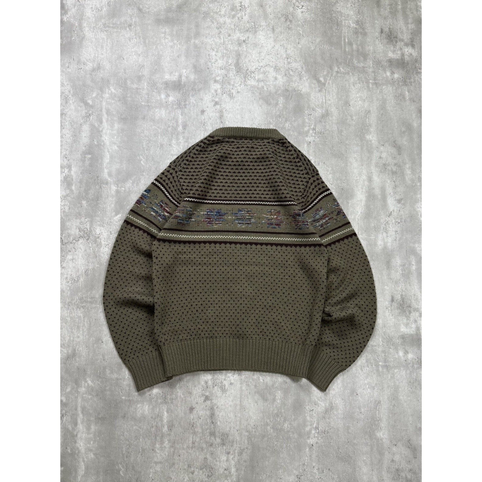 Vintage 90s South Channel Snowflake Striped Print Pullover Knit Sweater Sz Large