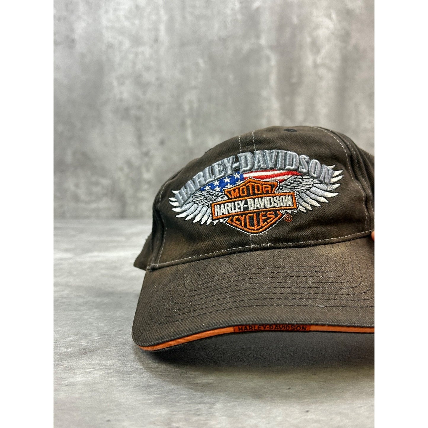 Vintage 2000s Harley Davidson Embroidered Winged Logo Strapback Hat OSFA