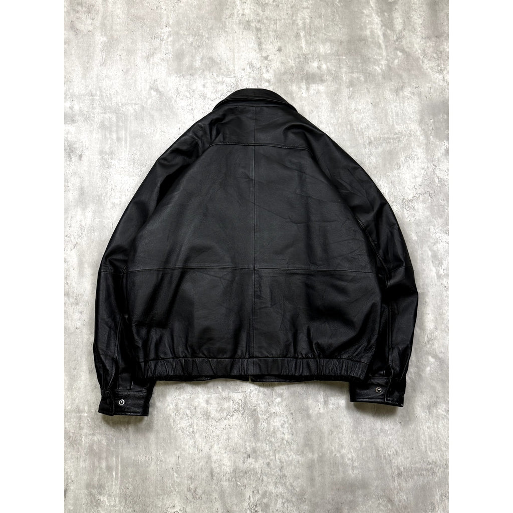 Vintage St. Johns Bay Quilted Lined Full Zip Leather Bomber Jacket Size XL