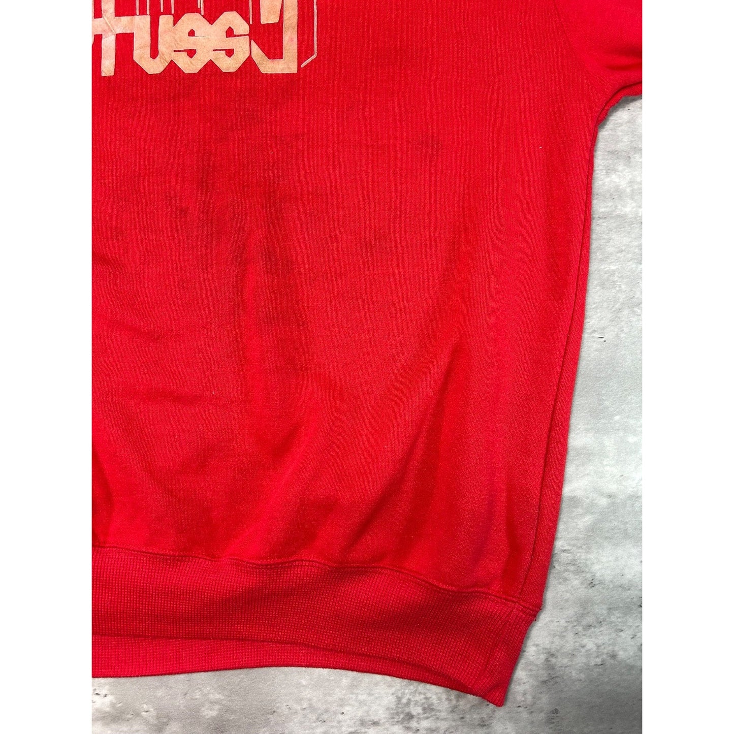 Vintage Stussy City Skyline Spellout Graphic Sweatshirt Size 2XL Red