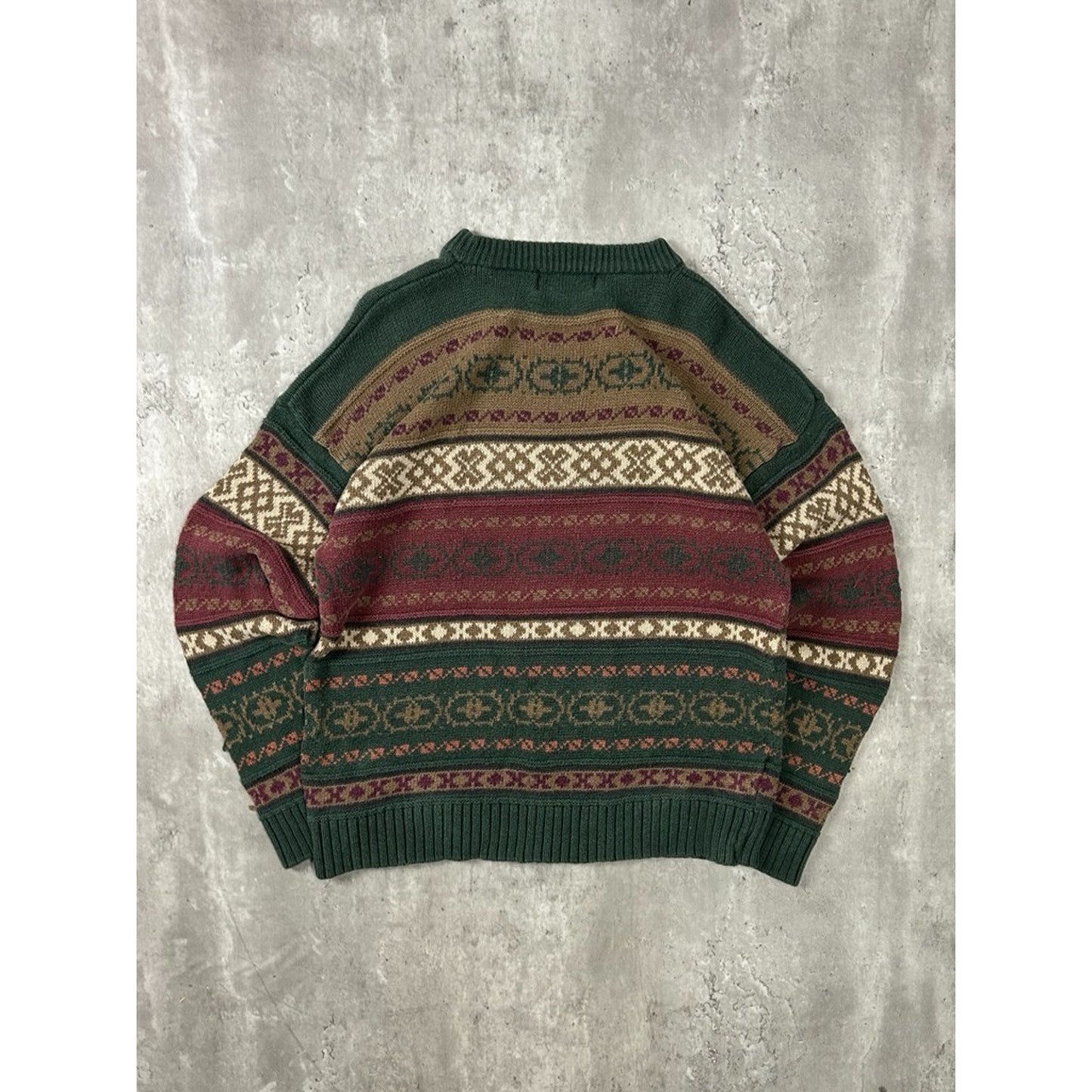 Vintage 90s Woods & Gray Abstract Striped Pullover Ribbed Knit Sweater Sz Medium
