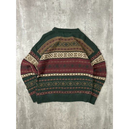 Vintage 90s Woods & Gray Abstract Striped Pullover Ribbed Knit Sweater Sz Medium