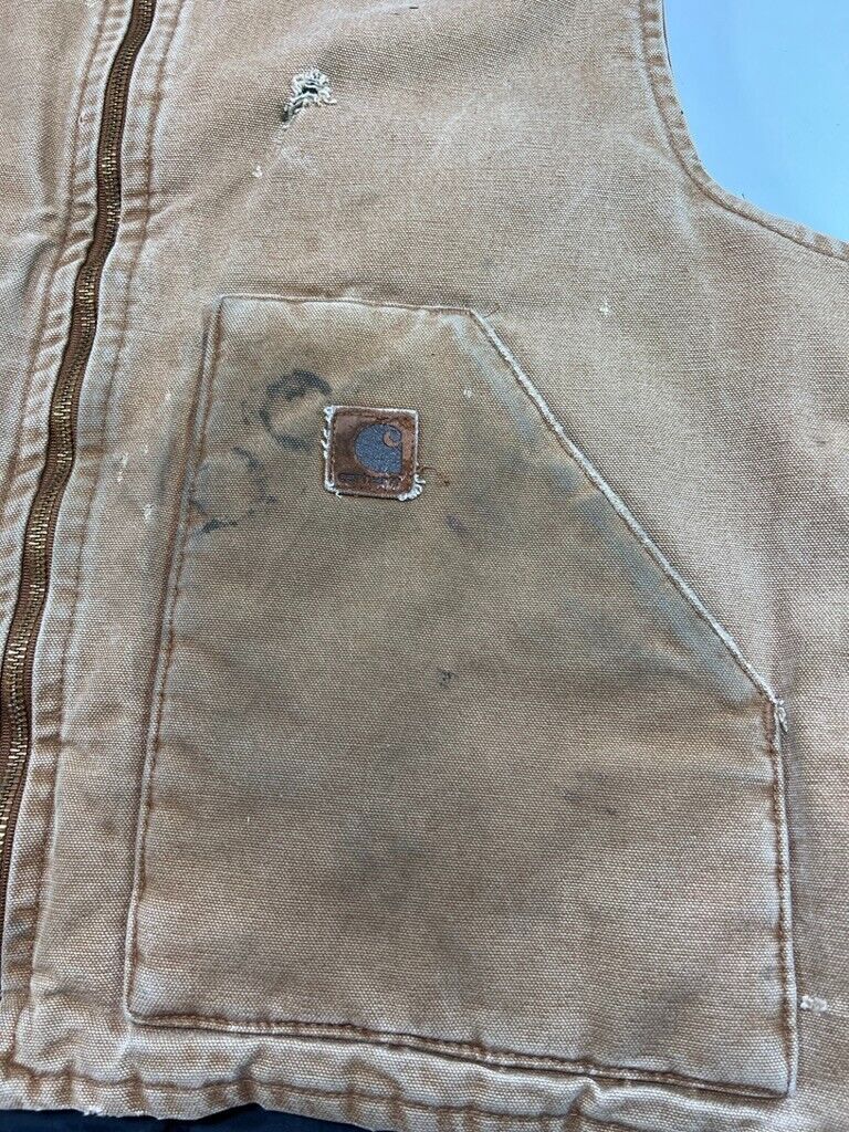 Vintage Carhartt Quilted Lined Canvas Work Wear Vest Jacket Size XL V02BRN