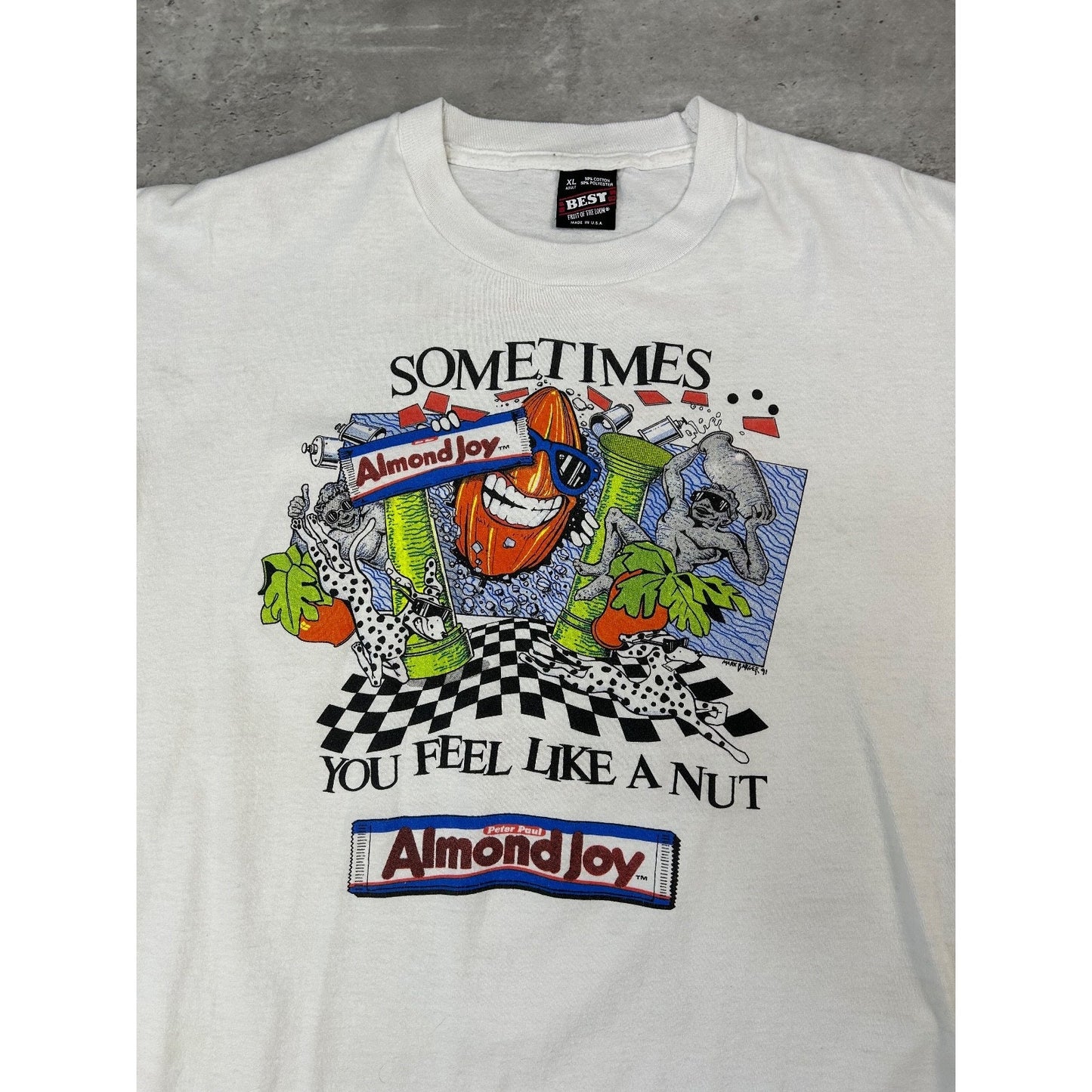 Vintage 1991 Almond Joy Sometimes You Feel Like A Nut Cartoon T-Shirt Size XL