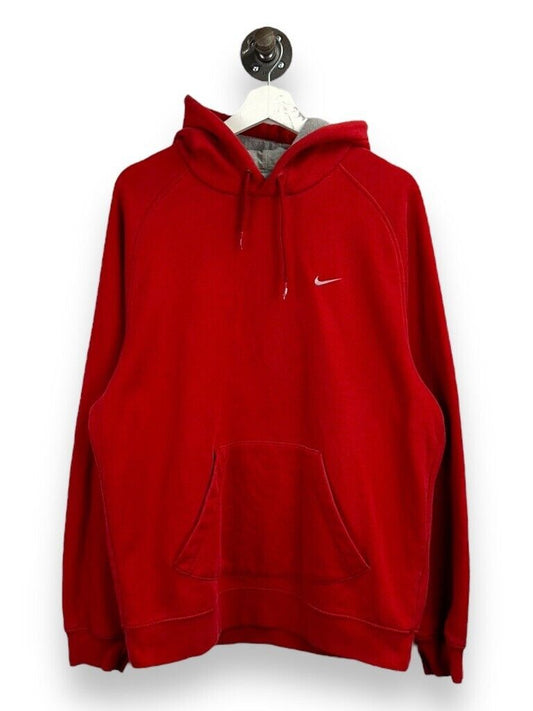 Vintage Y2K Nike Embroidered Mini Swoosh Hooded Sweatshirt Size Medium Red