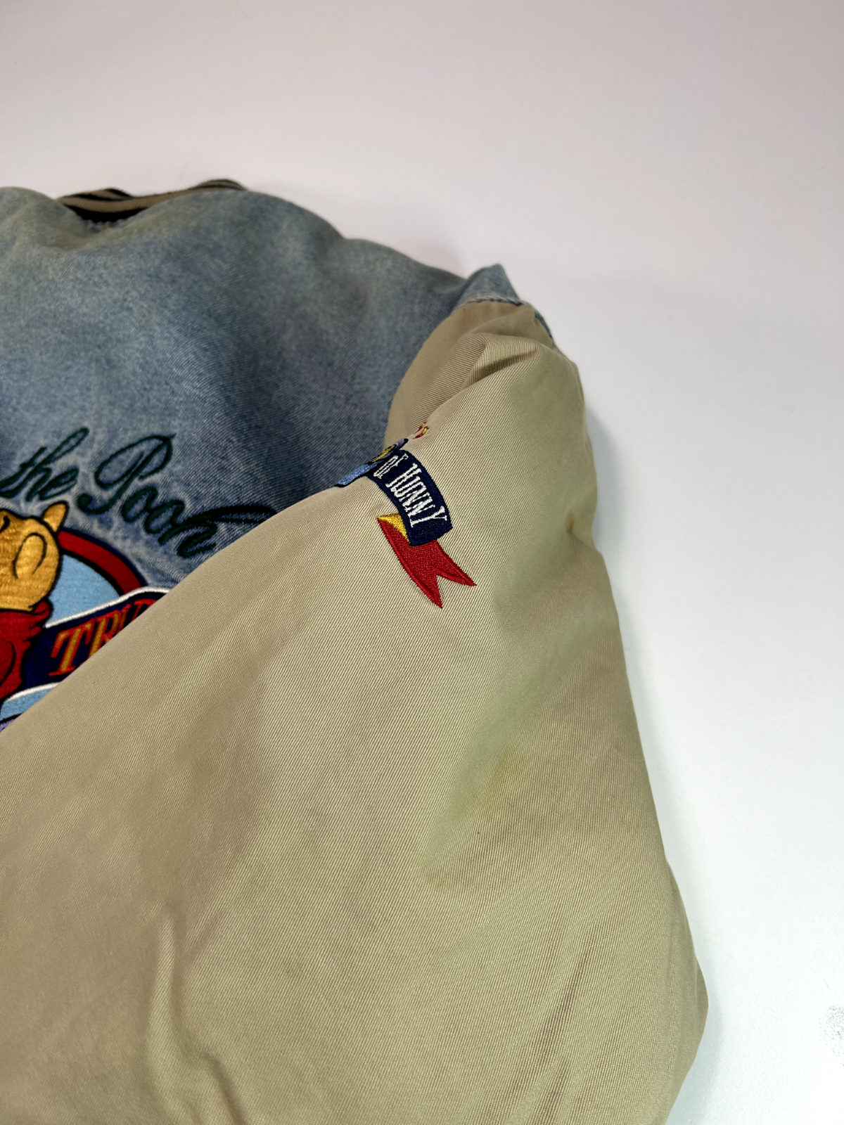 Vintage 90s Winnie The Pooh Embroidered Denim Varsity Jacket Size Large