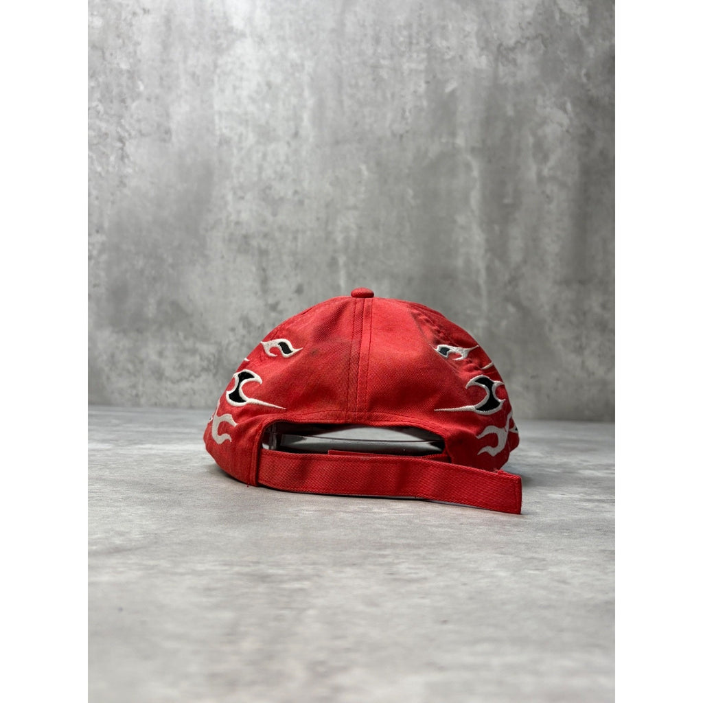 Vintage Blank Embroidered Flames Strapback Hat OSFA