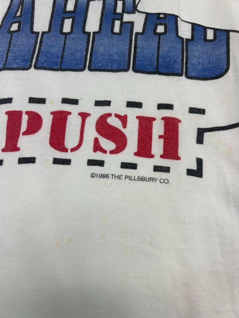 Vintage 1996 Pillsbury Doughboy Go Ahead Push Graphic Spellout T-Shirt Size M