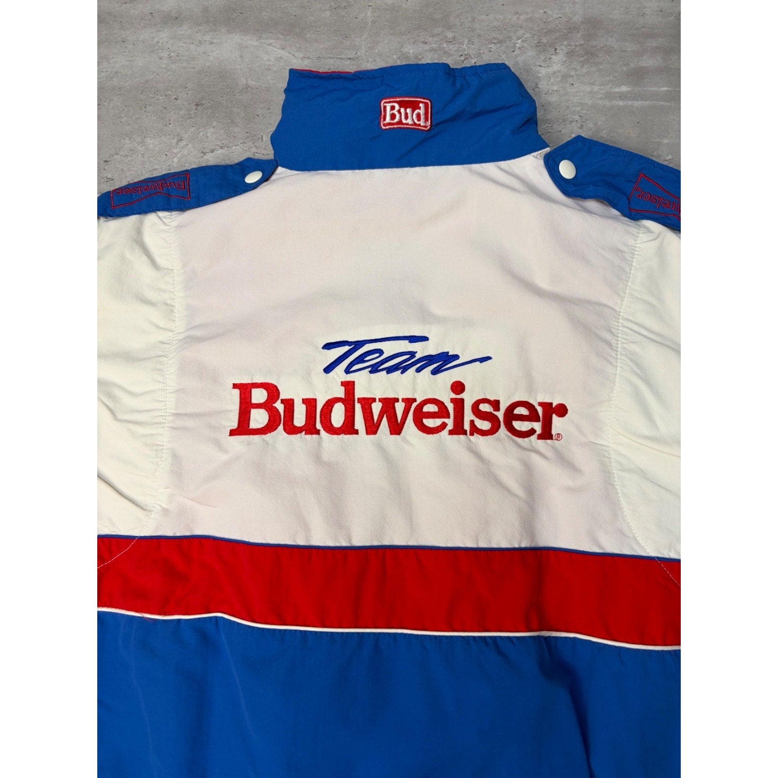 Vintage 90s Team Budweiser Nascar Team Full Zip Bomber Jacket Size XL