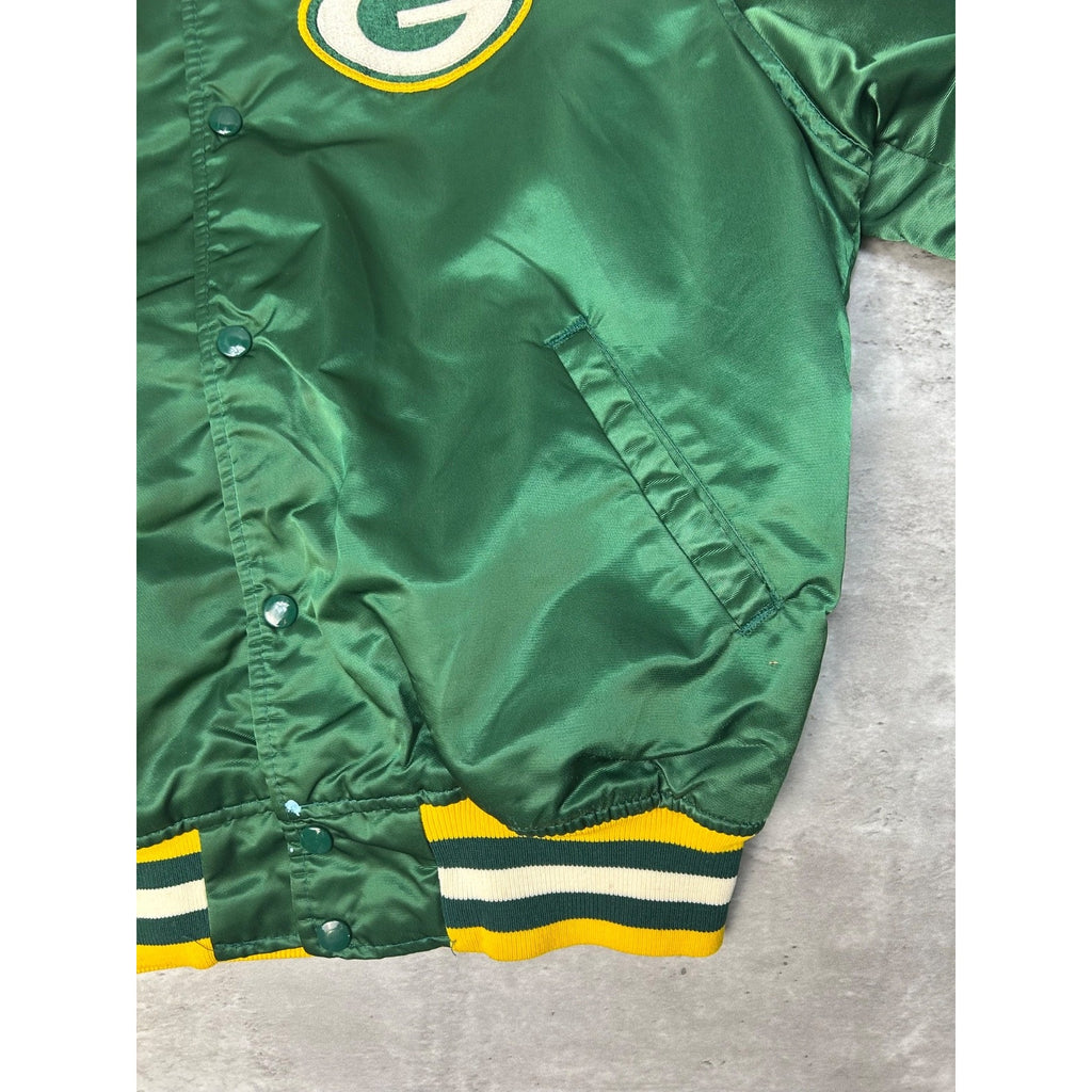 Vintage 80s Green Bay Packers NFL Starter Satin Bomber Jacket Size Large