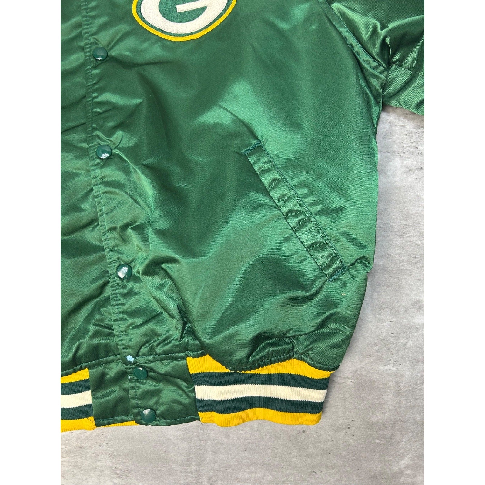 Vintage 80s Green Bay Packers NFL Starter Satin Bomber Jacket Size Large